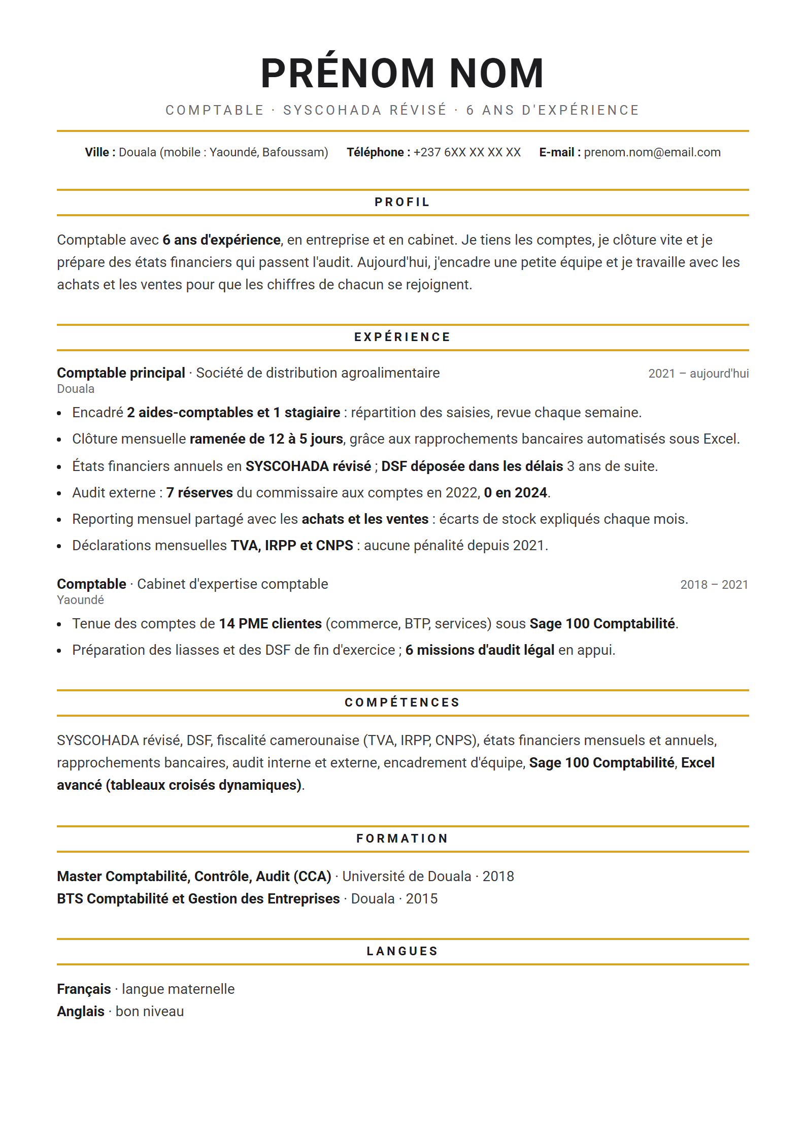 Modèle de CV Comptable
